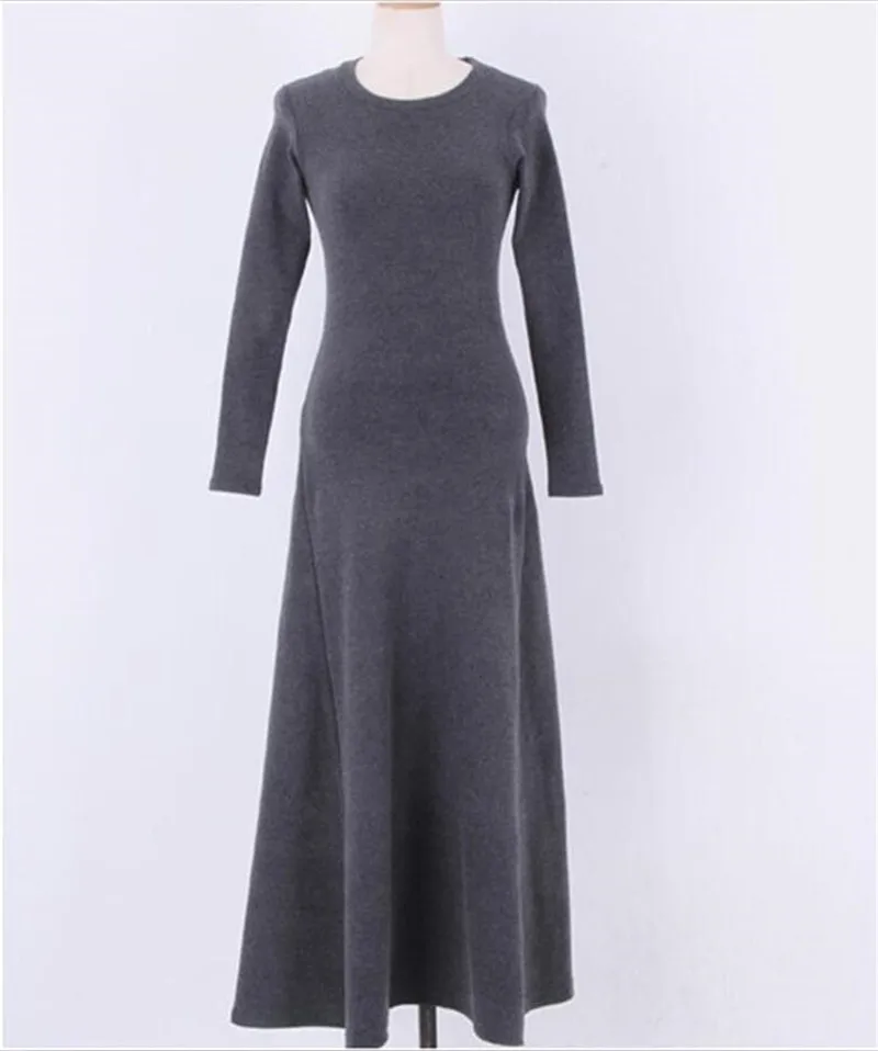 Женское элегантное однотонное длинное платье осень-зима, длинное платье с длинными рукавами, плотное теплое облегающее платье размера плюс M-6XL