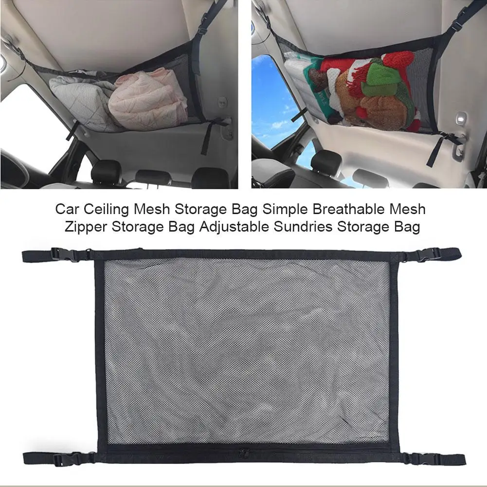 

Universal Car Ceiling Mesh Storage Bag Simple Breathable Mesh Zipper Storage Bag Adjustable Sundries Storage Bag 31*21 Inch