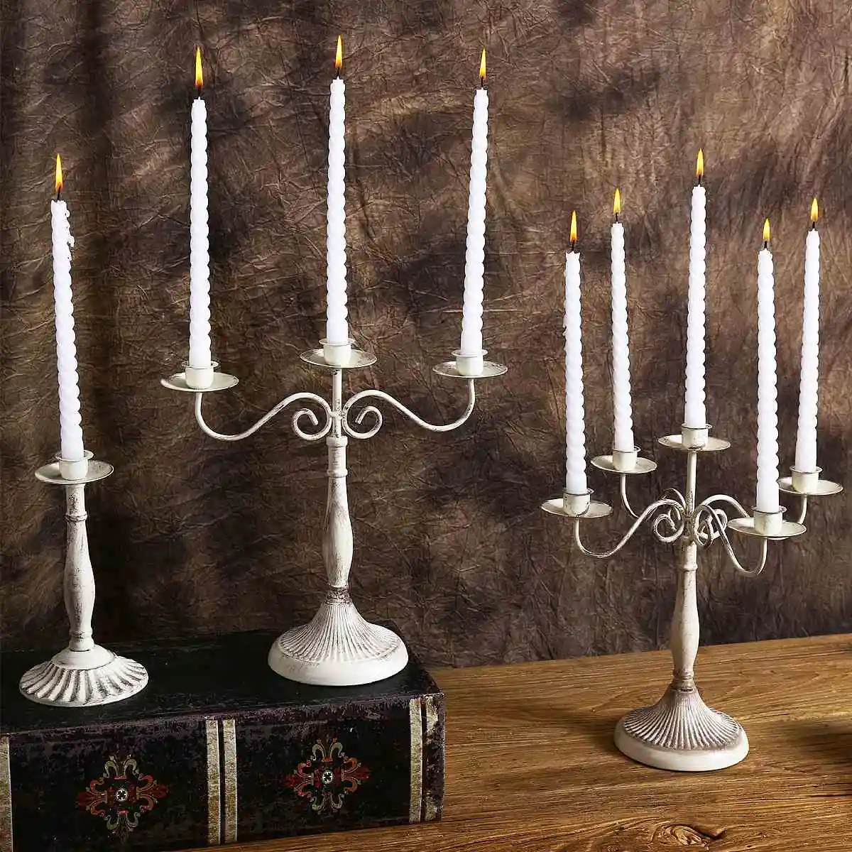 Candelabra Vintage Iron Desktop Candle Holder 1/3/5 Heads Antique