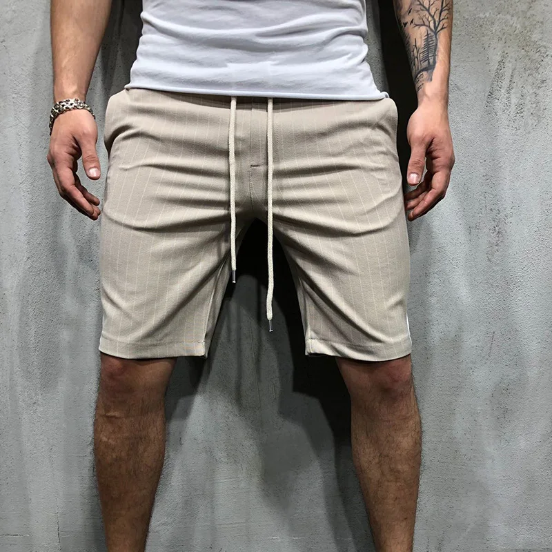 Мужские спортивные полуштаны в полоску, средняя талия, дышащие, облегающие мужские шорты для лета QL, распродажа