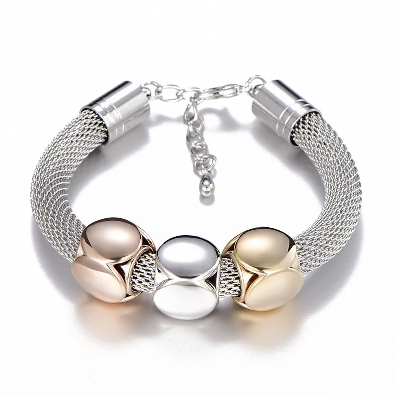 

Fashion trend adjustable size women's bracelet beautiful mesh chain string geometry bead bracelet women's accessories