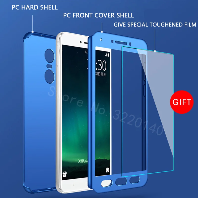 360 Degree Full Cover Case For Xiaomi Redmi Note 4 4X Case Hard Back Cover For xiaomi redmi Note 4 Pro Shell With Tempered glass-2