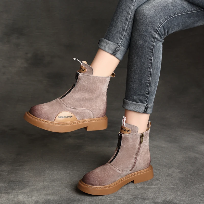 

Women Genuine Leather Martin Boots Gray 3 CM Low Heels Winter Shoes Women 2018 Handmade Leather Ankle Boots Brand Black Casual