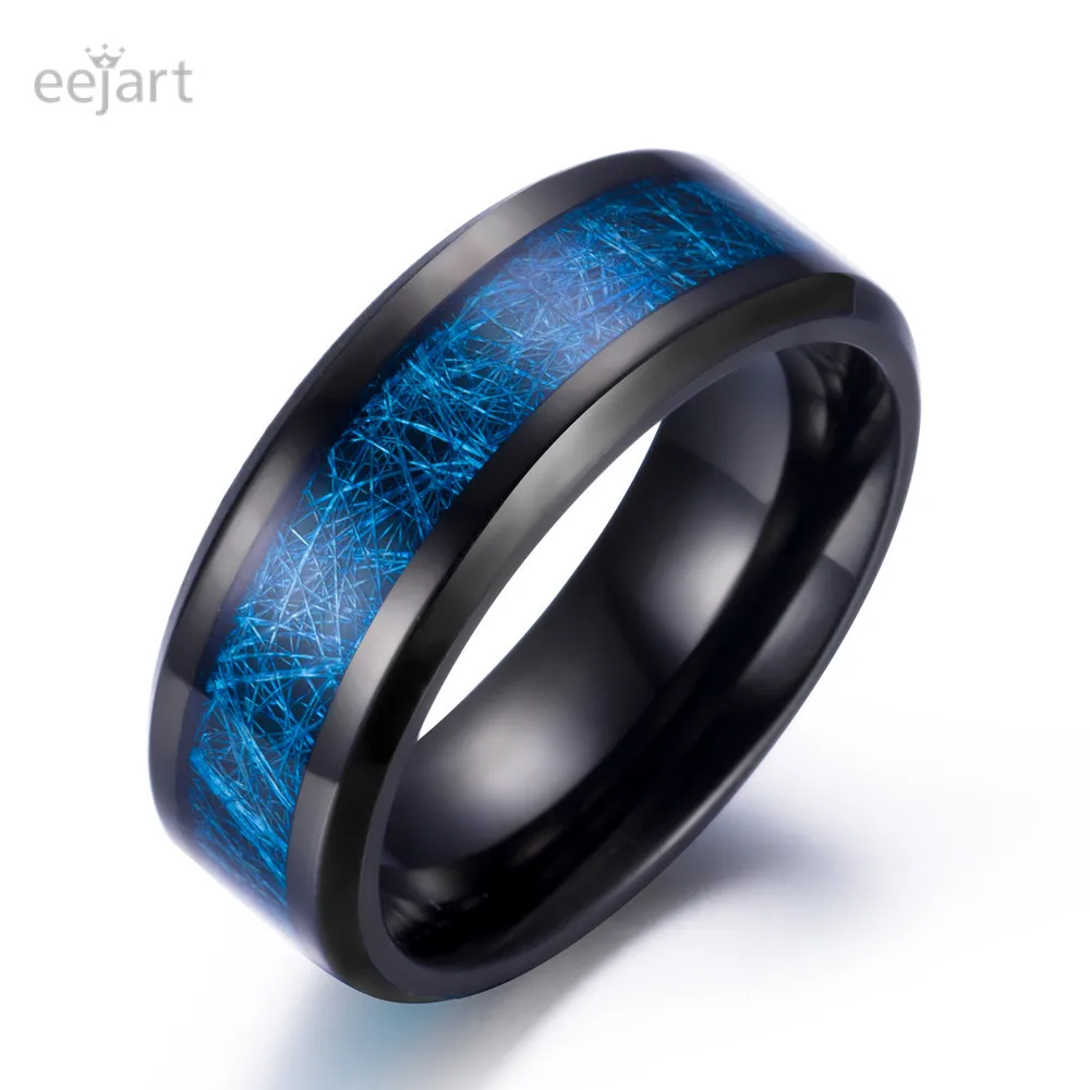 

Last men's ring design black stainless steel blue camo inlay bands premier jewelry custom saudi arabia gold wedding