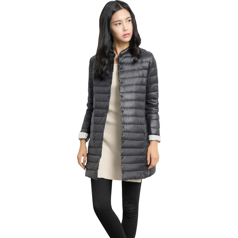 

Spring Autumn Ultra Light thin down jackets 90% white duck down coat women's medium long slim jacket outerwear QY15122101