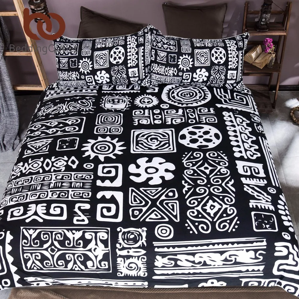 BeddingOutlet India Black and White Ethnic Bedding Set King American Native Bed Set Luxury