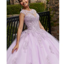 Новое поступление! С цельнокроеным коротким рукавом с аппликацией Тюль вечернее платье с бисером на шнуровке Vestidos De пышные платья