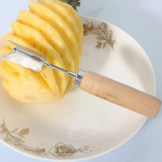 1 шт. деревянная ручка противоскользящая ручка 2 лезвия ананас инструмент для нарезания фруктов Серебряный тон KX 147