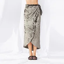 Бархат Длинная юбка для Для женщин пикантные Разделение Высокая Талия Bodycon Элегантные вечерние женские юбка На Шнуровке Галстук пояса юбки осень-зима