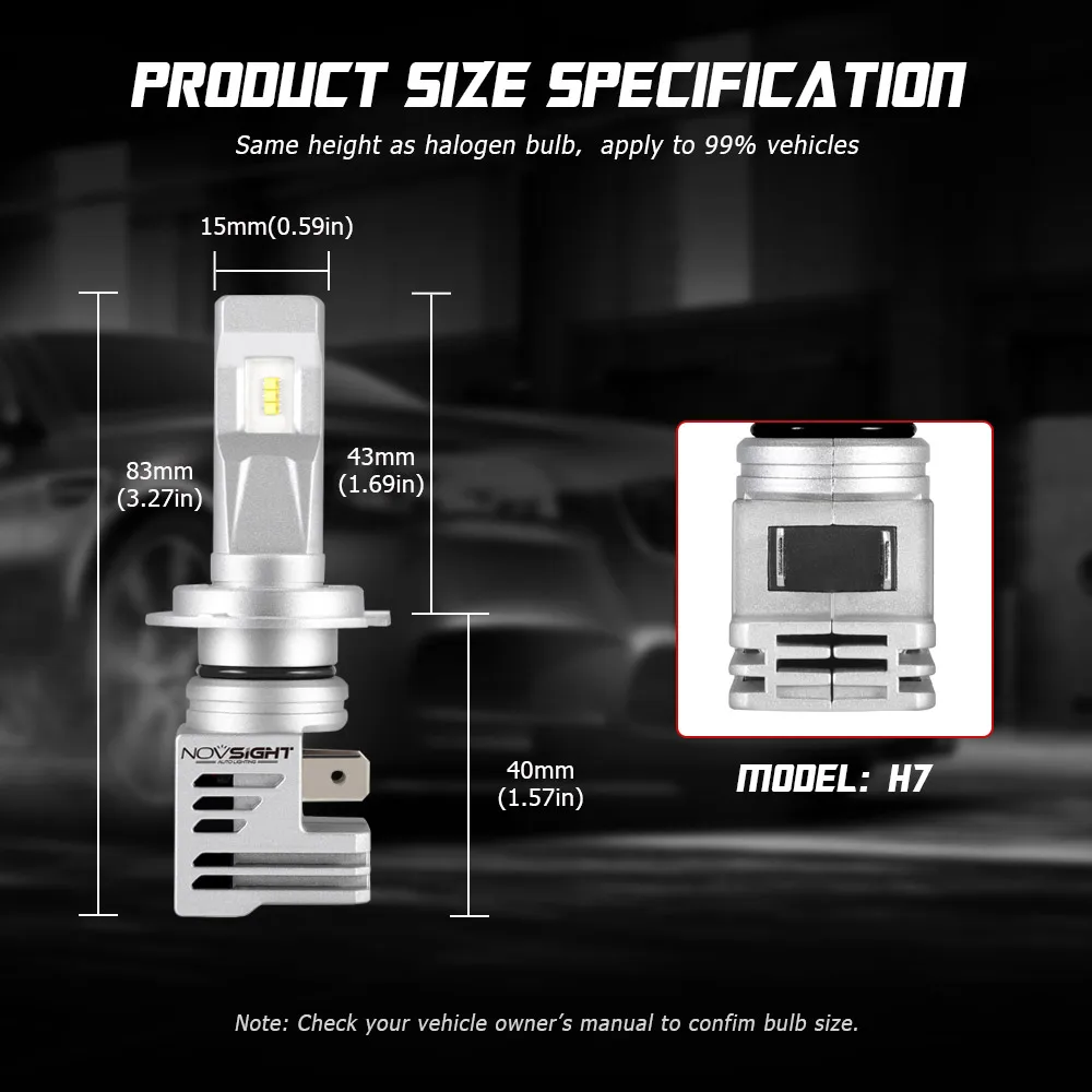 NOVSIGHT супер мини H4 Led H7 автомобильные лампы для передних фар H11 H8 H9 H16JP 9005 9006 H1 H3 55 Вт 10000LM 6000K 12V авто фары