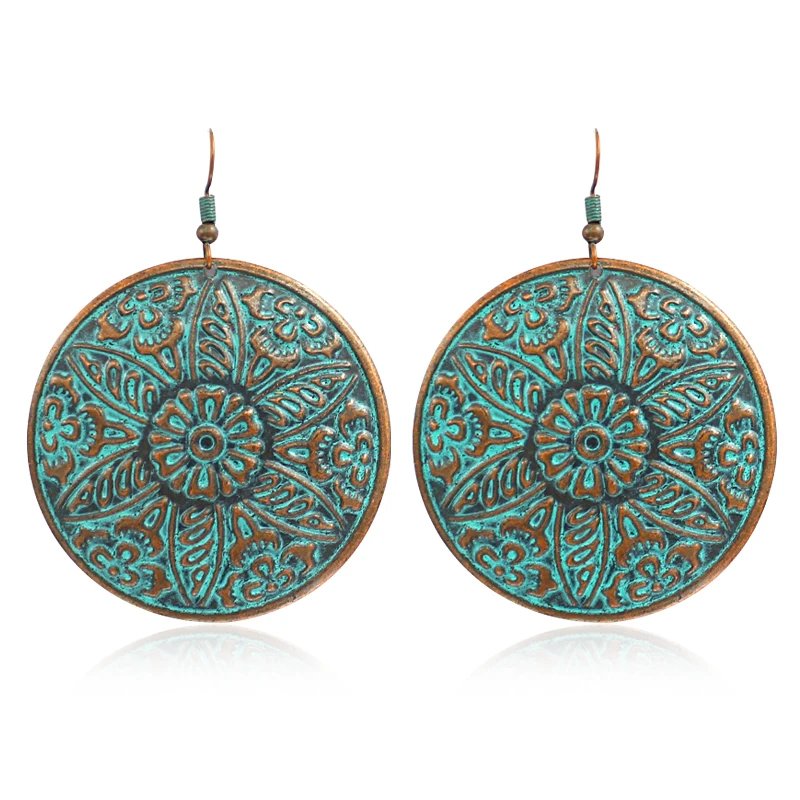 Escultura grande redonda de bronce de flor de seis páginas para todas las personas, pendientes étnicos bohemios de moda para ocio y vacaciones - AliExpress Joyería accesorios