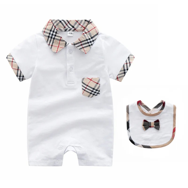 

2pcs Newborn Baby Boys Little Man Romper+Bib Jumpsuit Outfits Set Cotton Clothing 0-2Y Infant Toddler Jumpsuit 2019 Brand GG