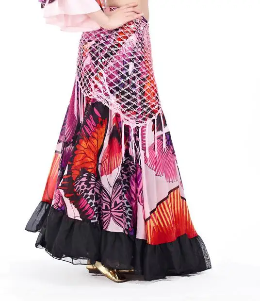 Цыганский большой комплект с юбкой, восточное платье с длинными рукавами и цветочным принтом, женский красный, черный, розовый топ для танца живота, юбки - Цвет: pink dress 96cm