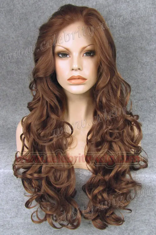 

Camel Brown Synthetic Lace Front Wig Long Wavy Wigs For Drag Show Free Shipping Party Synthetic Lace Front Wig