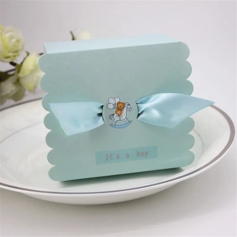 

50pcs Boy Girl Dragees Candy Gift Boxes Kraft Bag Paper Chocolate Wrapping Paper with Ribbon Baby Shower Wedding Party Supplies