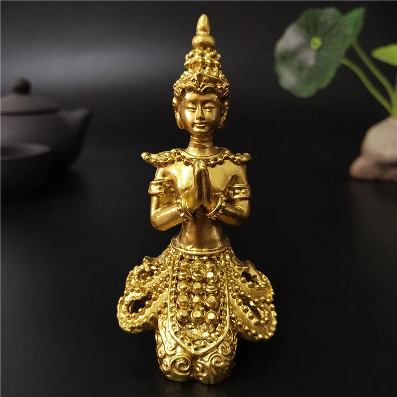 

Golden Thailand Buddha Statue Meditation Buddha Sculptures Figurines Ornament For Home Garden Flowerpot Decoration Accessories