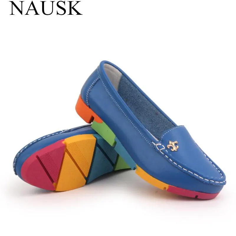 

NAUSK Women Ballerina Flats Casual Shoes Genuine Leather Slip on Ballet Ladies Soft Moccasins White Green Blue Peach Camouflage