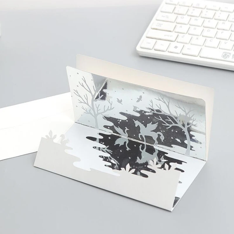 

1pc Fantasy Mirror Greeting Card Creative Birthday Chinese New Year Thanksgiving Small Card With Envelope Christmas Gifts