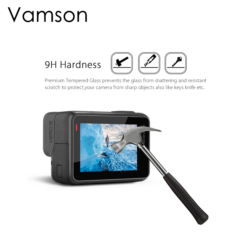 Vamson для GoPro Hero 7 6 Hero 5 экшн видеокамера закаленное стекло объектив/защита экрана аксессуары+ крышка объектива VP710G