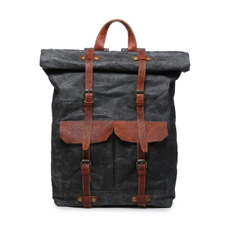 

M216 New Multi-function Canvas Backpacks for Men Oil Wax Canvas Leather Travel Backpack Large Waterproof Daypacks Retro Bagpack