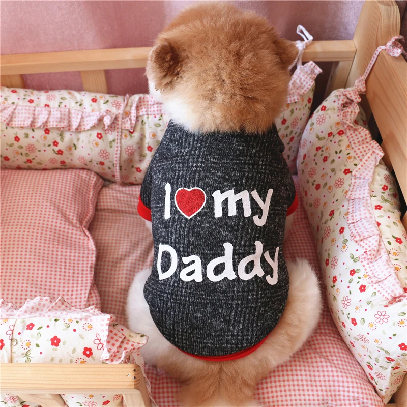 I Love My Daddy Mommy весна-осень, теплая одежда с милым щенком для собак, пальто для маленьких, свитер для собаки, чихуахуа, Тедди, DOGGYZSTYLE