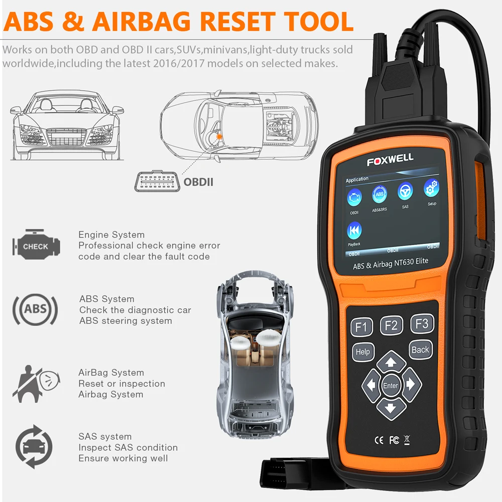 Автомобильный сканер FOXWELL NT630 Elite OBD2 ABS SRS Airbag SAS Reset Code Reader ODB obd2 автомобильный