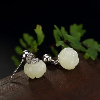 

Real Sterling Silver 925 Earrings Natural Stone White Jade Lotus Earring For Women Personalized Jewelry Oorbellen Voor Vrouwen