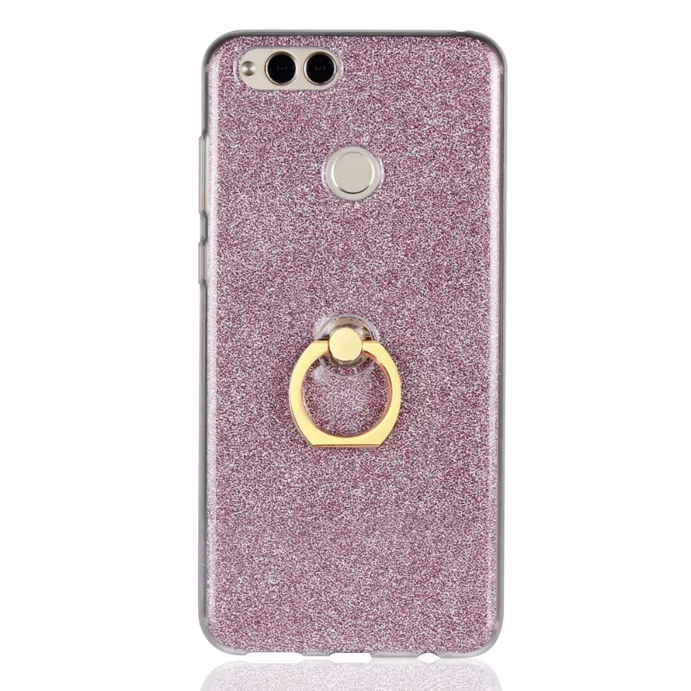 For Huawei Honor 7X Case Flash powder Phone TPU Silicone Soft Cover With Finger Ring Bracket |