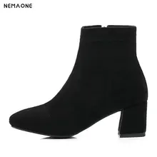 NEMAONE sexy ankle boots woman high heels square toe thick high heels boots spring autumn women dress shoes black gray
