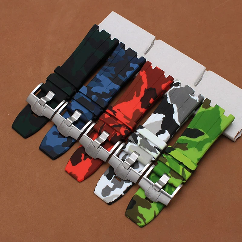 

LUKENI Camo AP Silicone Straps Rubber Watchband 28mm men's Bracelet For Audemars And Piguet Replace Wristband With Buckle