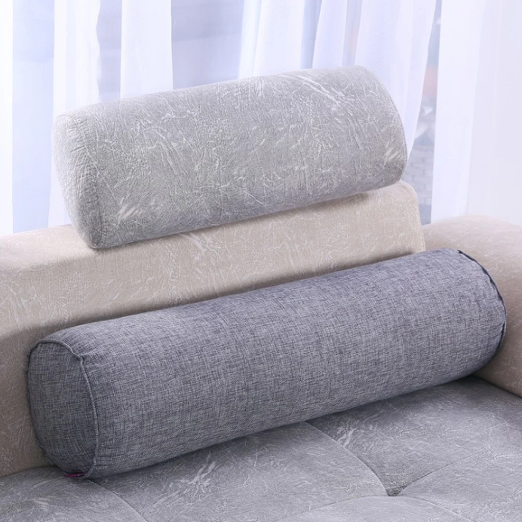 2PCS Comfort Gray Car Neck Pillow, Cervical Round Roll Office Chair Bolster Headrest Cushion, Back Shoulder Lumbar Support
