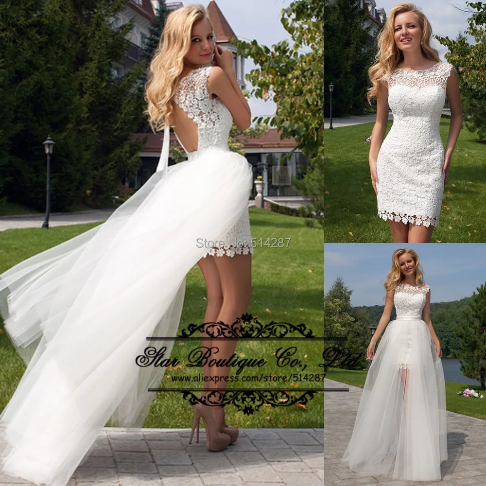 white dress with detachable skirt