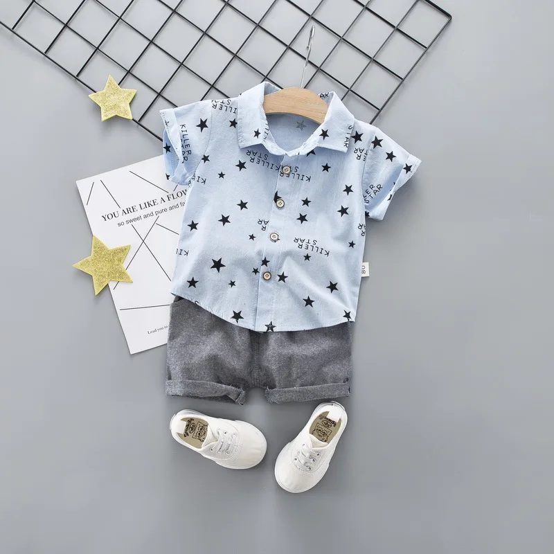 Летние комплекты одежды для мальчиков и девочек модная рубашка с рисунком для маленьких мальчиков+ шорты комплект хлопковой одежды из 2 предметов для малышей, одежда для малышей