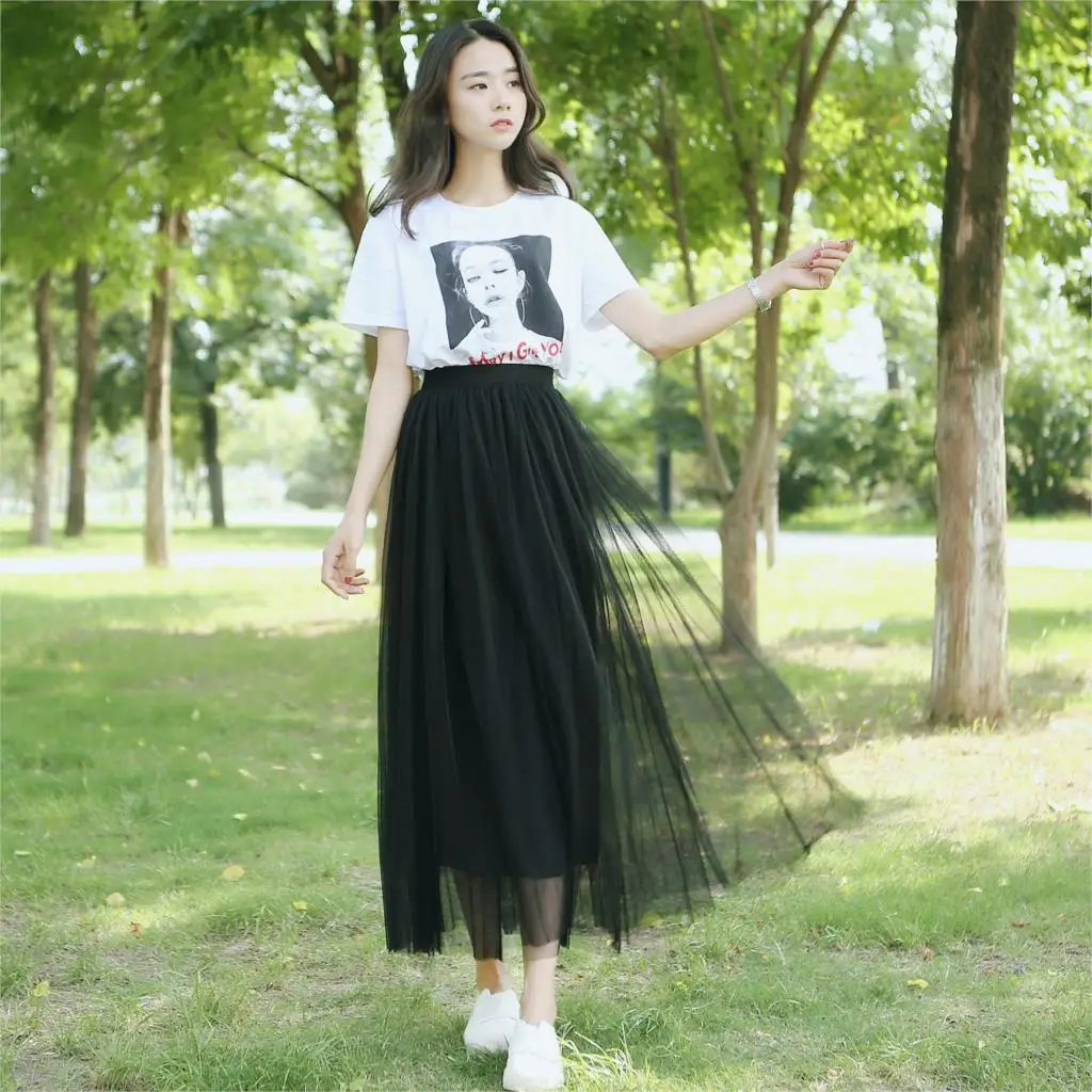 

Faldas Promotion Skirts 2019 Spring And Summer New Skirt Korean Version Of The Thin A Word Fluffy Long Paragraph Wild Fairy