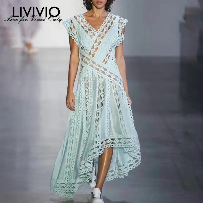 

[LIVIVIO] 2019 Summer Streetwear Two Piece Sleeveless V Neck White A Line Asymmetrical Long Dress Women Korean Fashion Clothing