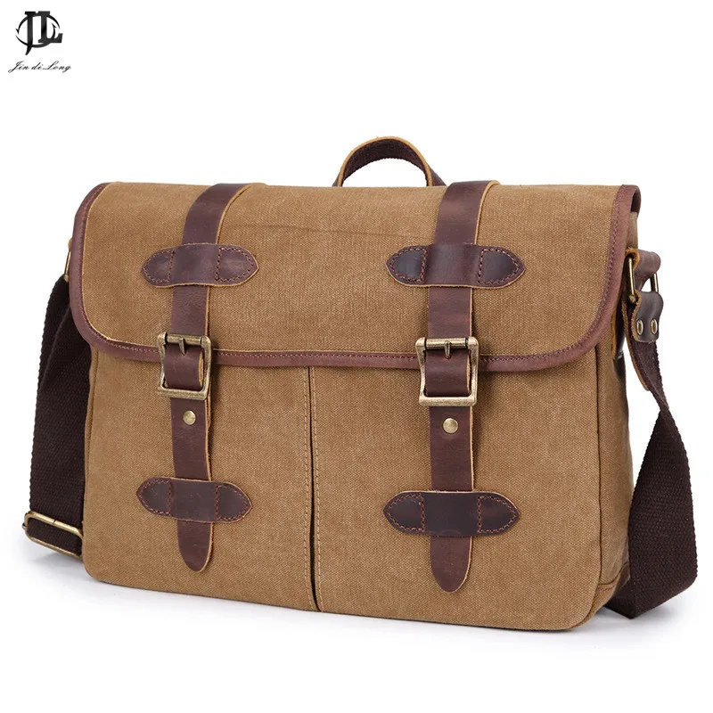

Crazy Horse Genuine leather&Canvas Vintage Men Briefcase Handbag Business Shoulder Laptop Messenger Zipper Notebook OL Bag