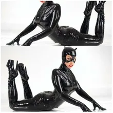 Сексуальная Кошка в маске девушка размера плюс кожа ПВХ Клубная одежда Облегающий комбинезон XXL манящий латекс bodycon растягивается комбинезон с перчатками