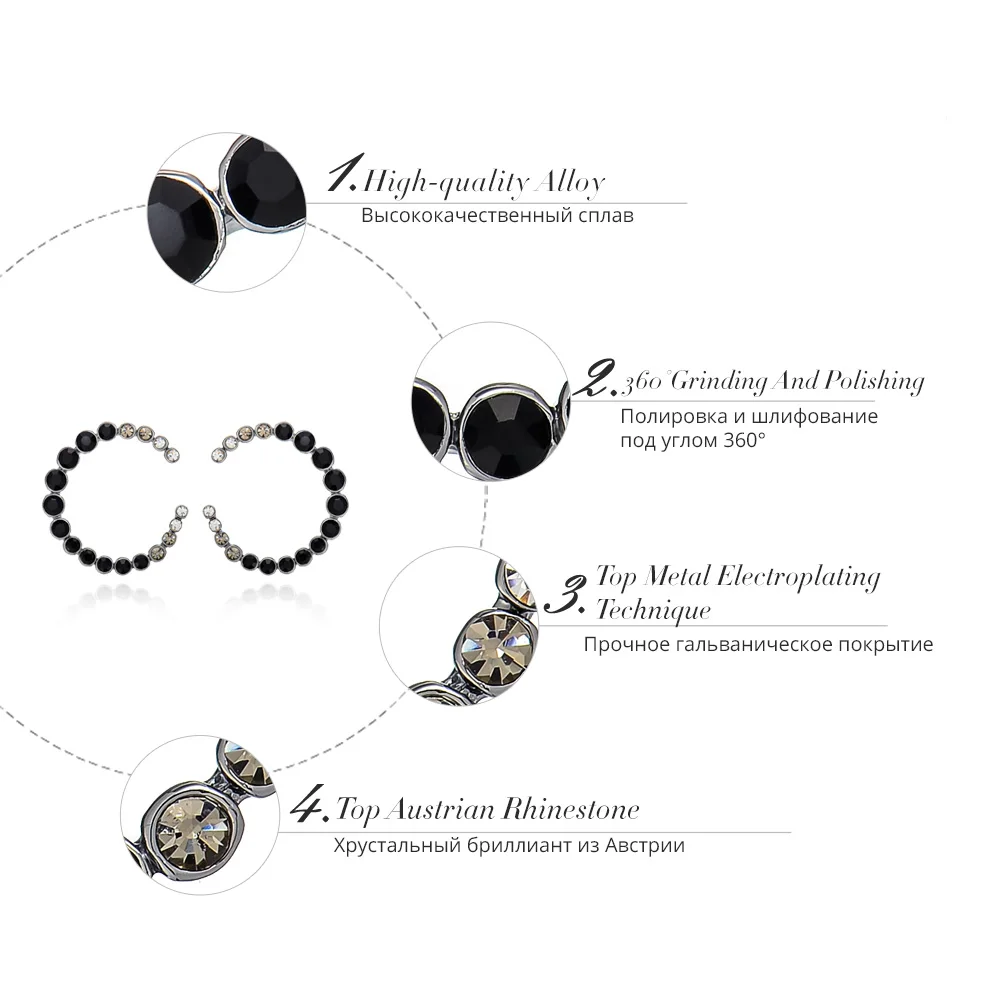 Viennois Black Silver Color Circle Stud Earrings For women Round Earrings Female Brand Fashion Earrings Jewelry