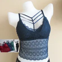 Сексуальное женское нижнее белье с v-образным вырезом жилет кружева Цветочные Полые Camisole спинки твердые женские танк-топы накладные чашки для груди топы