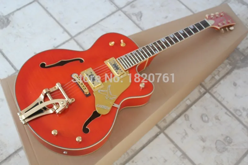 

Free shipping Top Musical instruments Orange Gretsch Falcon 6120 Electric Guitar with Bigsby Tremolo @32