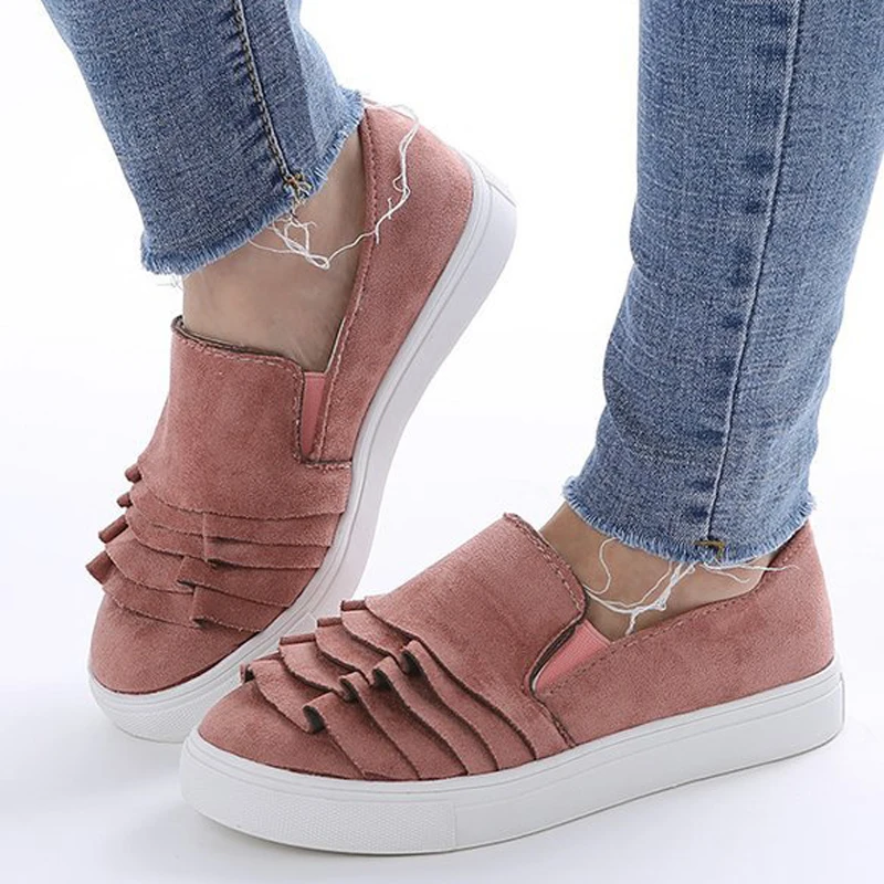 

Tangnest 2019 New Spring Pleated Platform Flats Women Slip On Solid Round Toe Creepers Female Casual Soft Flat Shoes XWD7201