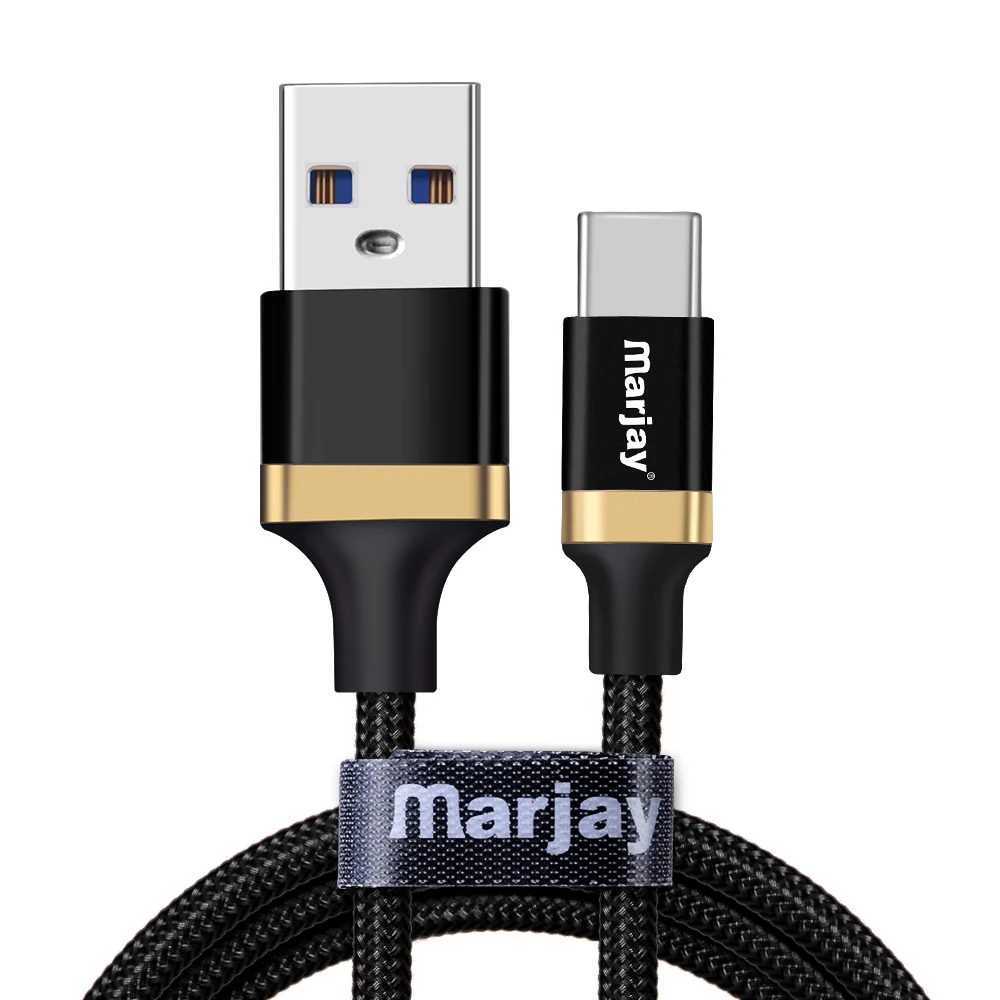 Кабель Marjay 2.4A usb type C нейлоновый кабель для быстрой зарядки USB C для samsung S8 S9 S10 Note 9 Xiaomi mi6 mi8 телефонный кабель для передачи данных и USB-C - Цвет: Черный