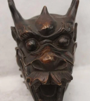 

6"Chinese Fengshui Bronze Lucky Zodiac Year Dragon head Statue sculpture