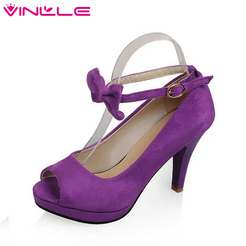 

New arrive women pumps sweet bowtie dress wedding shoes high heel platform shoes black purple wine red size 34-43