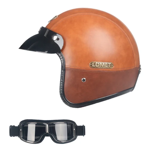 LDMET Кожа PU casco moto Винтаж moto rcycle шлем с открытым лицом камуфляж capacetes de moto ciclista vespa Кафе racer - Цвет: 14