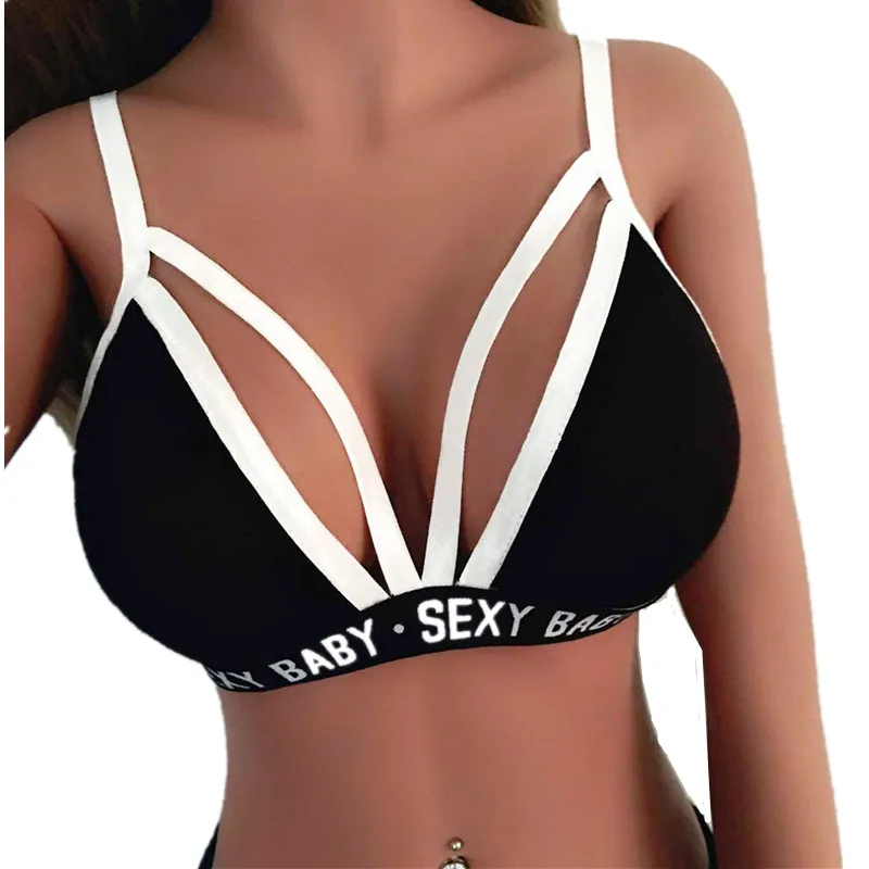 

Sexy Women Cotton Triangle Bralette Unpadded Bra Crop Top Double Strappy lingerie corset