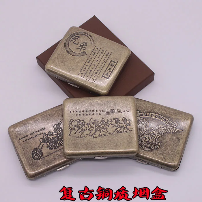 

Copper Antique Antique Cigarette Box, 20 Pack Portable Cigarette Case Men's Slim Personality Cigarette Holder Gift Box
