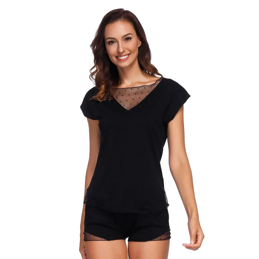 

Women Black Lace Temptation Sleepwear Summer Sexy Ladies Underwear Panties Set Suit Loose V-neck Casual Home Apparel