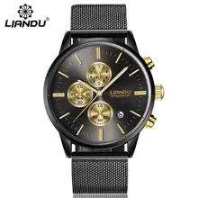 LIANDU Fashion font b Men s b font Luxury Chronograph Luminous Black Quartz font b Watch