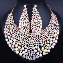 Элегантные Свадебные ювелирные изделия Полный Цвет Кристалл Стразы ожерелье серьги для женщин африканские ювелирные наборы